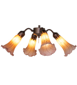 19"W Amber/Purple Tiffany Pond Lily 4 Lt Fan Light