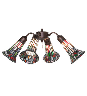 19"W Stained Glass Multicolored Pond Lily 4 Lt Fan Light