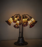 24"H Stained Glass Honey & Red Pond Lily 10 Lt Table Lamp