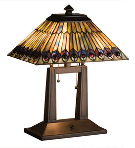 20"H Jeweled Peacock Tiffany Oblong Desk Lamp