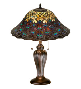25"H Tiffany Peacock Feather Table Lamp