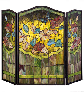 40"W X 34"H Butterfly Folding Stained Glass Fireplace Screen