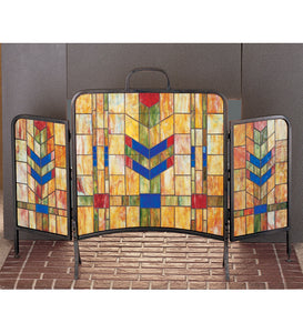 48"W X 31"H Prairie Wheat Folding Stained Glass Fireplace Screen