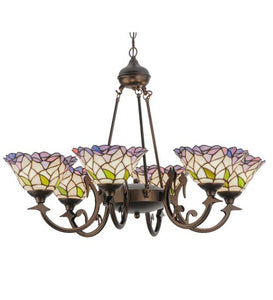 34"W Daffodil Bell 6 Lt Stained Glass Chandelier