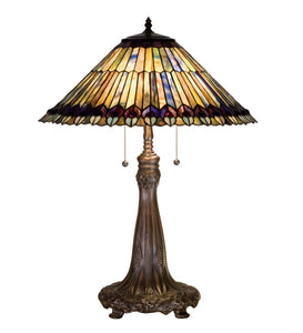 27"H Tiffany Jeweled Peacock Table Lamp