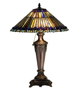 23"H Tiffany Jeweled Peacock Table Lamp