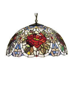 20"W Renaissance Rose Stained Glass Pendant