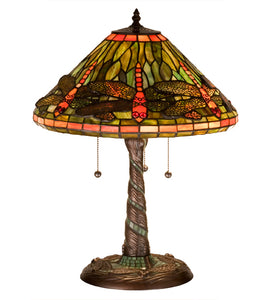 21"H Tiffany Dragonfly W/ Twisted Fly Mosaic Base Table Lamp