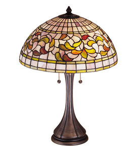 23"H Turning Leaf Stained Glass Floral Table Lamp