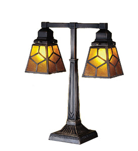 20"H Amber Mica Diamond Mission 2 Arm Desk Lamp