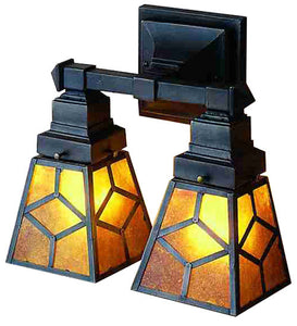 12"W Amber Mica Diamond Mission 2 Lt Wall Sconce