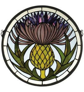 17"W X 17"H Thistle Medallion Floral Stained Glass Window