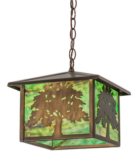 12"Sq Oak Tree Lantern Outdoor Pendant