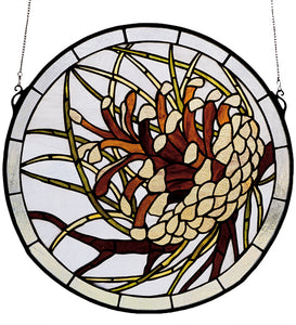 17"W X 17"H Pinecone Medallion Stained Glass Window