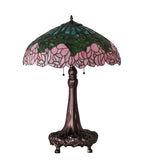31"H Stained Glass Cabbage Rose Table Lamp