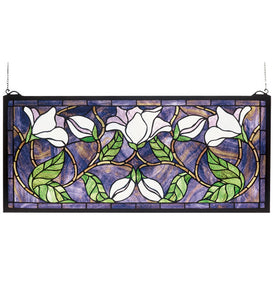 25"W X 11"H Magnolia Floral Stained Glass Transom Window