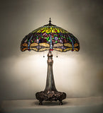 32"H Tiffany Hanginghead Dragonfly Stained Glass Table Lamp