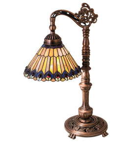19"H Jeweled Peacock Tiffany Bridge Arm Desk Lamp