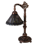 19"H Jeweled Peacock Tiffany Bridge Arm Desk Lamp