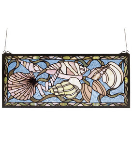 24"W X 10"H Seashell Nautical Stained Glass Window