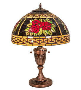 25"H Stained Glass Roses & Scrolls Table Lamp