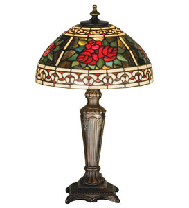 16.5"H Roses & Scrolls Stained Glass Table Lamp