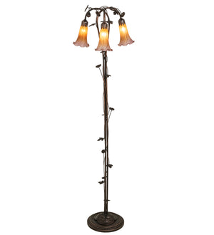 58"H Amber/Purple Pond Lily 3 Lt Floor Lamp