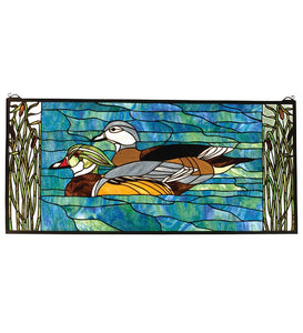 35"W X 16"H Wood Ducks Stained Glass Window