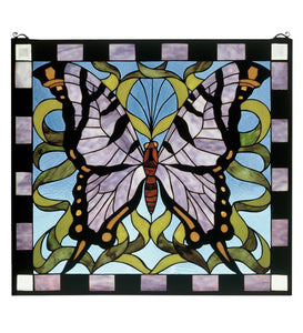 25"W X 23"H Wildlife Butterfly Stained Glass Window