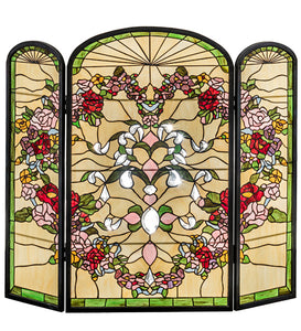 40"W X 34"H Heart Folding Stained Glass Fireplace Screen
