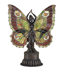 17"H Butterfly Lady Stained Glass Accent Lamp