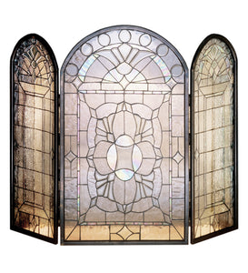 40"W X 34"H Beveled Glass Clear Folding Tiffany Fireplace Screen