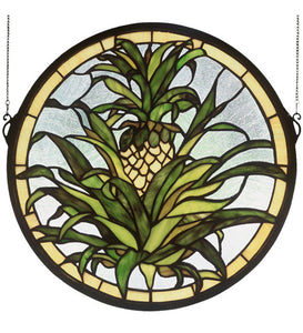 16"W X 16"H Welcome Pineapple Medallion Stained Glass Window
