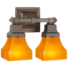 13"W Bungalow Frosted Amber Mission 2 Lt Wall Sconce