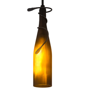 3"W Tuscan Vineyard Frosted Amber Wine Bottle Pendant