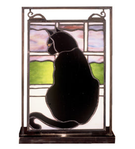 9.5"W X 10.5"H Cat In Window Lighted Mini Tabletop Window