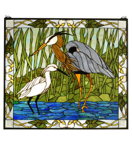 stained glass cranes