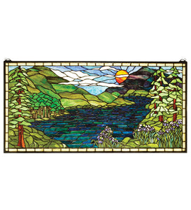 40"W X 20"H Sunset Meadow Landscape Stained Glass Window
