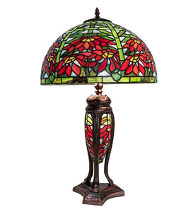 25"H Tiffany Poinsettia W/Lighted Base Table Lamp