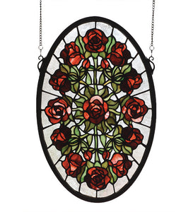 11"W X 17"H Oval Rose Garden Floral Stained Glass Window