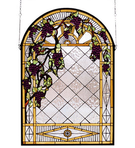 24"W X 36"H Grape Diamond Trellis Floral Stained Glass Window