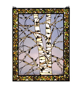 28"W X 36"H Birch Tree in Winter Right Stained Glass Window