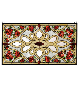 36"W X 20"H Bed of Roses Stained Glass Window