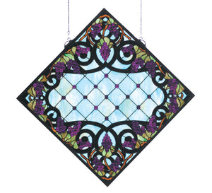 25.5"W X 25.5"H Jeweled Grape Stained Glass Window-