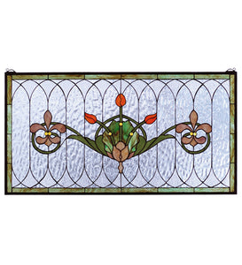 36"W X 19"H Tulip & Fleurs Victorian Stained Glass Window