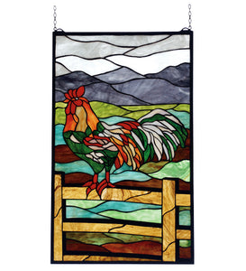 19"W X 31"H Tiffany Rooster Stained Glass Window
