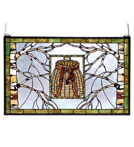 28"W X 18"H Pack Basket Stained Glass Window