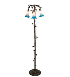 58"H Pink/Blue Pond Lily 3 Lt Floor Lamp