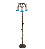 58"H Pink/Blue Pond Lily 3 Lt Floor Lamp