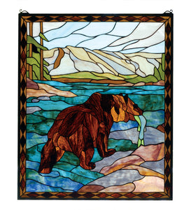 25"W X 30"H Grizzly Bear Stained Glass Window-